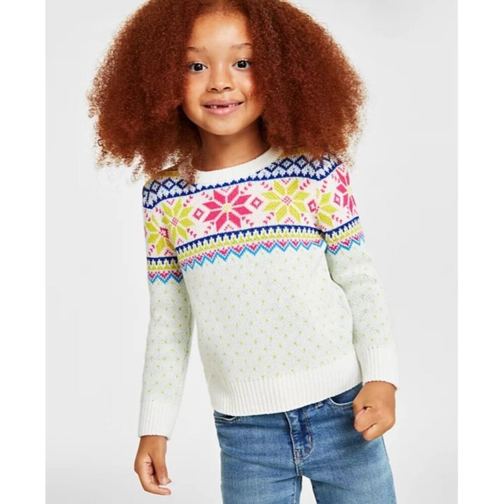 Holiday Lane Toddler Girls Size 4T Multi-Color Fair Isle Sweater in Green 251‎